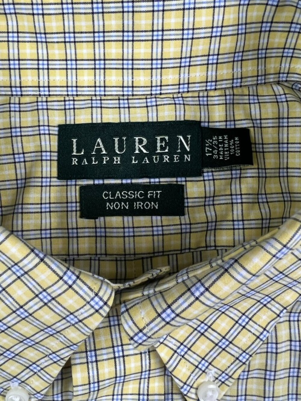 Lauren Ralph Lauren Classic Fit Mens 17.5 34/35 Long Sleeve Button Up Yellow - Picture 3 of 6